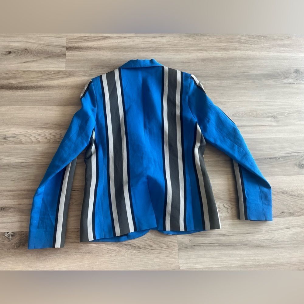 Sea New York 6 Electric Blue Gray Striped Silk Button Up Blazer - Picture 2 of 7